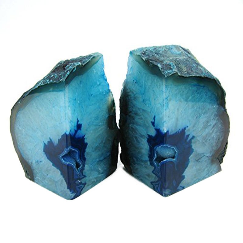 JIC Gem Teal Agate Bookends Geode Book Ends for Bookshelf Decor Decorative Bookends for Shelves Unique Cute Teal Decor with Rubber Bumpers (1 Pair, 3-4 Lbs) - Image 1